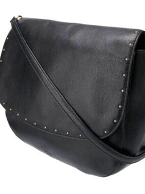 Ralph Lauren Black Studded Pebbled Leather Crossbody Shoulder Bag - Women